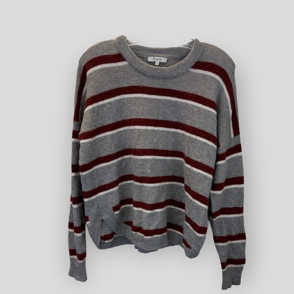 Madewell Westlake Striped Sweater In Coziest Yarn Gray and Red Size Small